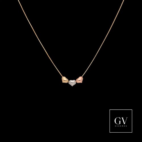 Collar Corazones transversales Oro Florentino de Oro 14 Kilates