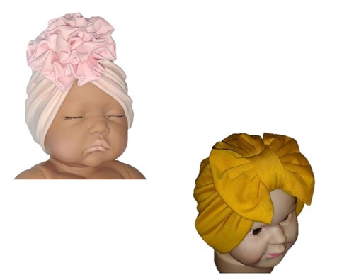 Set gorros banditas tiaras diademas para bebe niña 0-4 m en Algodón.  Headwrap turbantes bebe.
