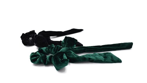 INVIGORATE, Set de dos maxis scrunchies aterciopelada, color jade y negro, mujer.
