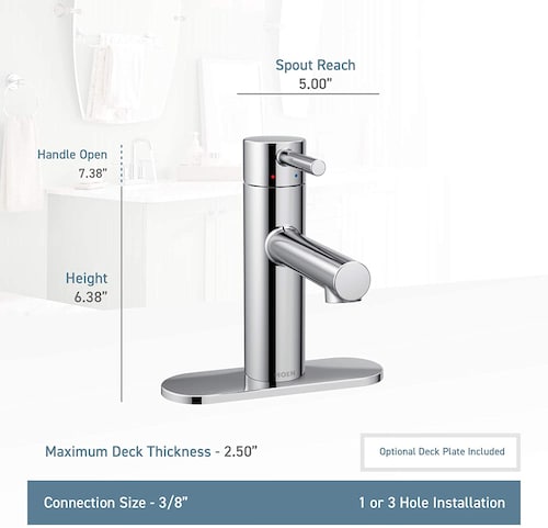 Moen 6190 Align - Grifo de baño moderno con una sola manija con montaje de drenaje y placa de cubierta opcional, cromado