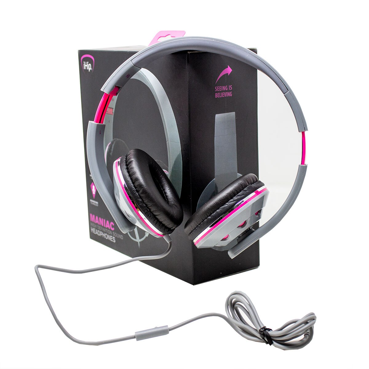 Audifonos de Diadema con Microfono Maniac Gris con Rosa IHIP IPMANI