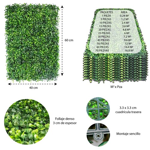 Follaje Artificial  Muro Verde Sintentico 60 X 40 Cm Modelo Jardin Pared Pasto