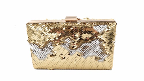 ADORN, Bolsa clutch color dorado/crema, detalle en lentejuelas, mujer.
