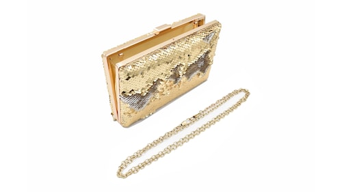 ADORN, Bolsa clutch color dorado/crema, detalle en lentejuelas, mujer.