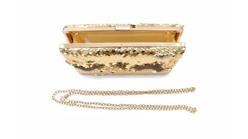 ADORN, Bolsa clutch color dorado/crema, detalle en lentejuelas, mujer.