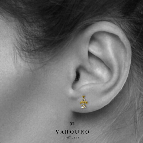 Aretes | Broqueles Ángel VAROURO  Oro Sólido 10k Piercing + Estuche.