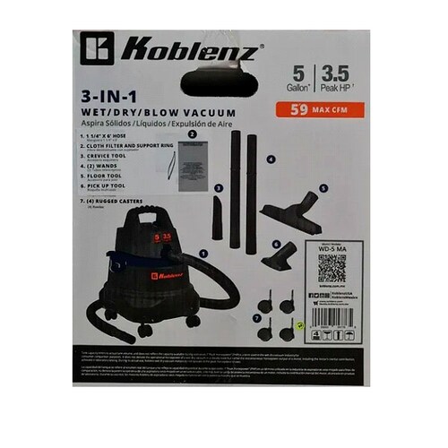 Aspiradora Koblenz Seco Mojado 5 Galones 3.5hp Potente Wd-5ma.