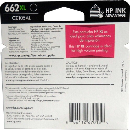 Cartucho Tinta HP 662xl Negro Cz105al Original Alto Rendimie.