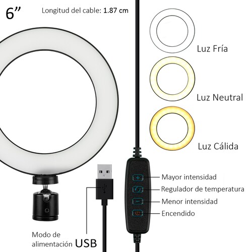  Aro Luz Led Anillo Tripie Video Maquillaje Selfie 6 Pulgadas