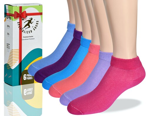 Specialized Socks Calcetines mujer cortos , Algodón Premium, MUY Cómodos,  Delgados, Aptos para Diabéticos, 6 pares