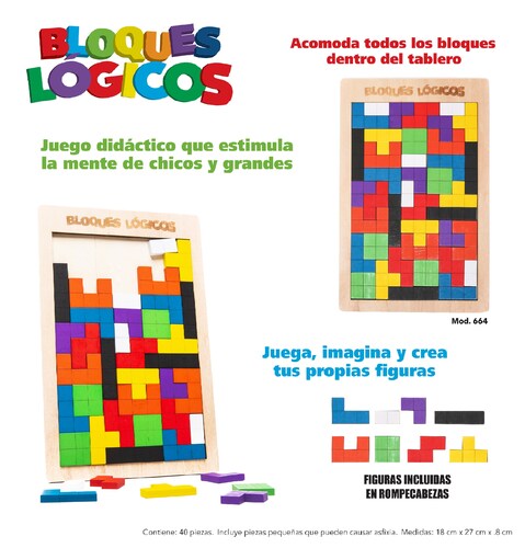 Juego Bloques Lógicos Material Didáctico Tetris De Madera.