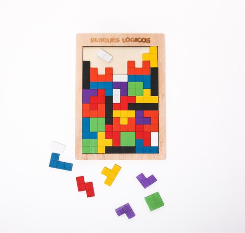 Juego Bloques Lógicos Material Didáctico Tetris De Madera.