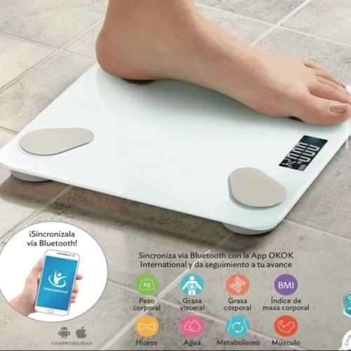 Báscula de grasa corporal inteligente Bluetooth con aplicación iOS/Android,  báscula digital de baño para peso corporal, grasa corporal, agua, masa