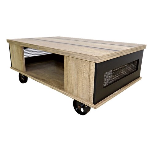 Mesa de Centro de NORVAL Muebles Matti con estilo Industrial Moderno con melamina en color Roble con Negro