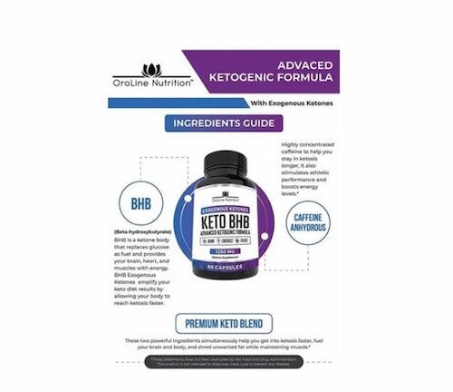 KETO BHB, 1250 mg. Permite Energizar, Quemar y Enfocar, OroLine Nutrition 