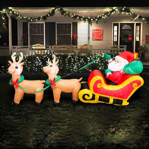Inflable Navideño Santa Claus Trineo Dos Renos Luz Led 1 Mt