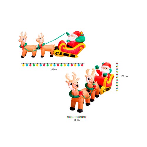 Inflable Navideño Santa Claus Trineo Dos Renos Luz Led 1 Mt