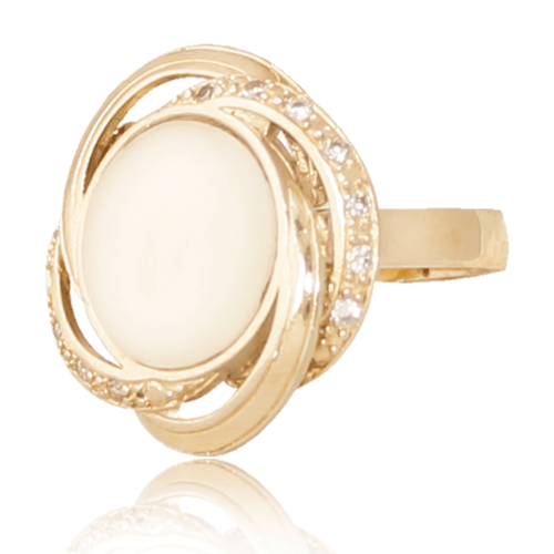 Anillo Número 7 Oro 18k Laminado #065 Óvalos Cruzados Piedra Blanca Tipo Perla
