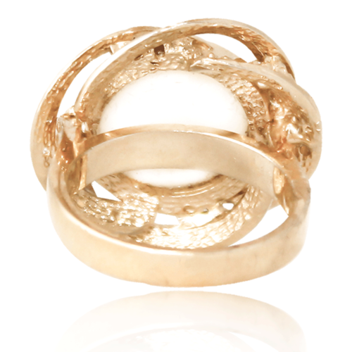 Anillo Número 7 Oro 18k Laminado #065 Óvalos Cruzados Piedra Blanca Tipo Perla