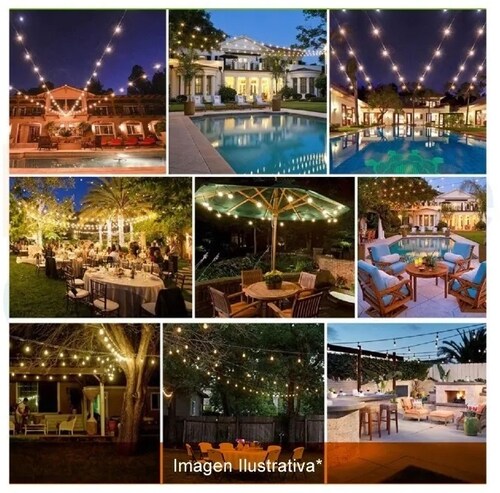 Serie De Luces Led De 7.30 Mt 12 Focos Vintage Decorativos Para Exteriores Fiestas Eventos