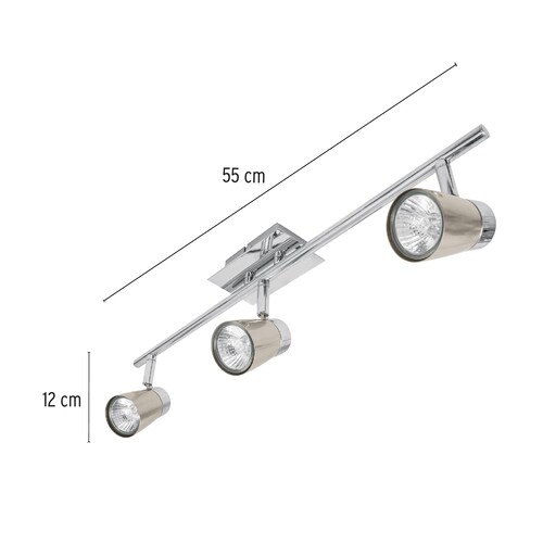 Lampara Luminaria Con 3 Spots de sobreponer, Compatibles con lámparas LED o Halógenas (NO Incluidas).