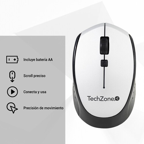 Mouse Óptico TechZone Inalámbrico USB Plata 