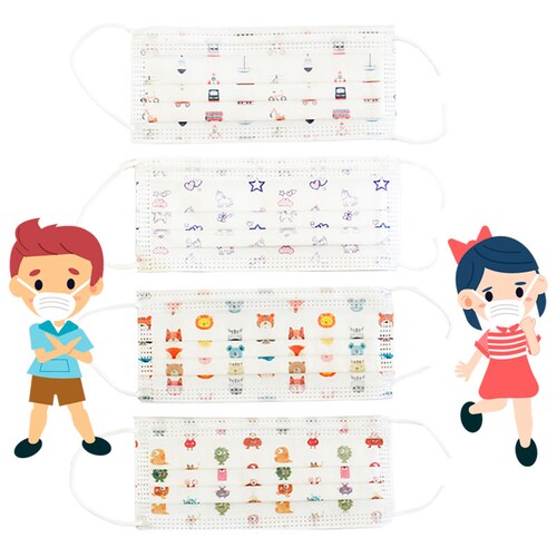 Cubrebocas quirúrgico desechable tricapa plisado termosellado SUDKENY KIDS, Caja c/100 piezas