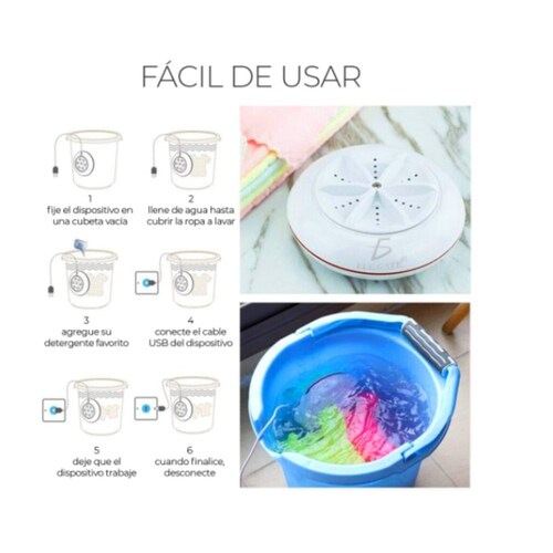 Lavadora Portátil Turbo Ultrasónica Doble Giratoria Usb 