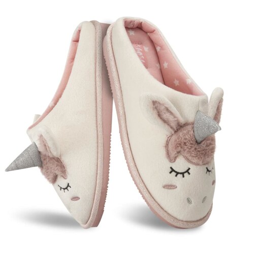 Pantuflas para mujer, color blanco, con figura de unicornio, marca Shosh, mod. 993814