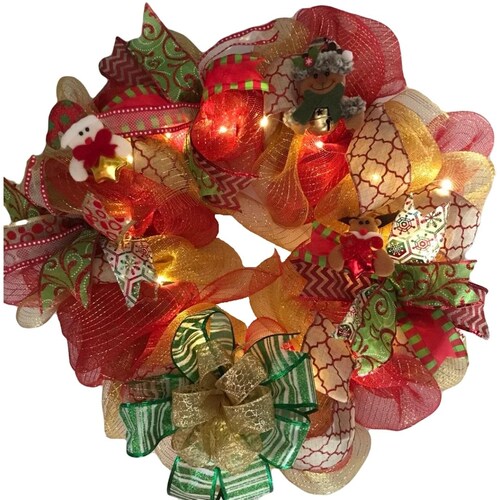 Corona Navideña, Adorno De Navidad Con Luces Y Muñecos