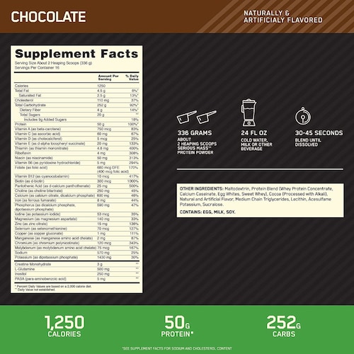 Ganador Optimum Nutrition Serious Mass 12 Lbs 16 Serv. - Chocolate