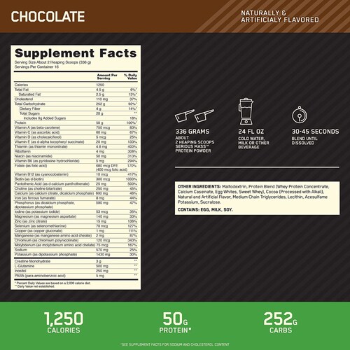 Ganador Optimum Nutrition Serious Mass 12 Lbs 16 Serv. - Chocolate