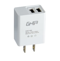 CARGADOR DE PARED GHIA CON DOS SALIDAS USB 2.1A 1.0A ENERGIA BLANCO CEL TABLETA CAMARA GADGETS