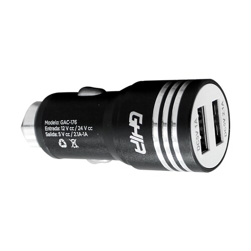 CARGADOR AUTO 2 PUERTOS USB ENCENDOR AUTO CARGA ENERGIA CELULAR TABLETA GAC-176 VIAJES CARRO