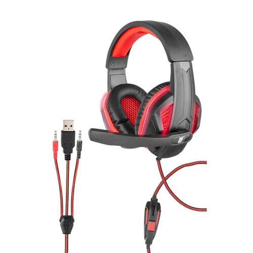 Audífonos Multimedia de Diadema Green Leaf 18-8303 Gamer Rojo/Negro ENDY1