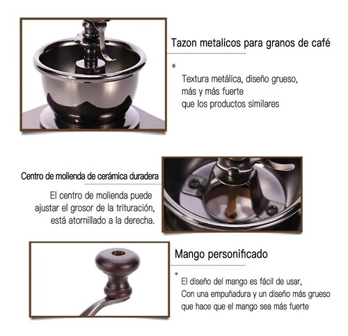 Molino Manual Portatil Para Cafe Manivela Ajustable Acero