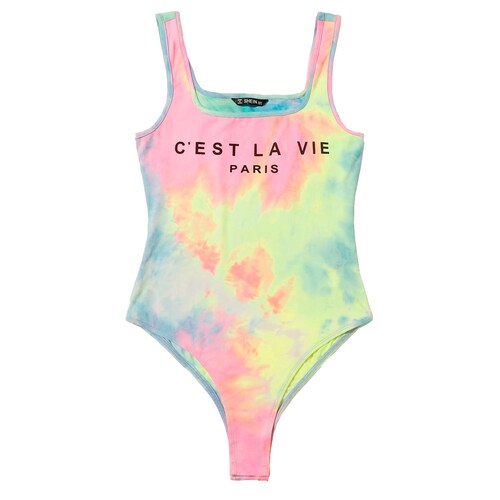 Body Pantiblusa Para Dama Tank De Tie Dye Con Estampado De Letra Talla M