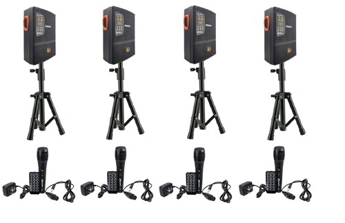Kit de Audio Portátil 4D con 32,000 Watts en 4 Bafles Enlazables con TWS Incluye 4 Soportes, 4 Micrófonos, 4 Controles y 4 Cargadores  / Master / KIT-4D-SYS-VER