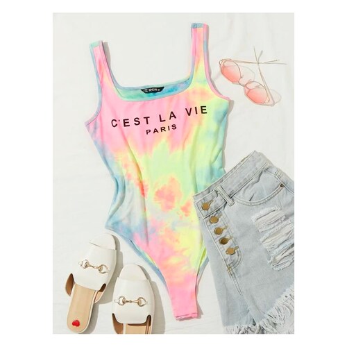 Body Pantiblusa Para Dama Tank De Tie Dye Con Estampado De Letra Talla M
