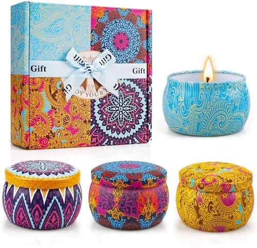 Juego de velas aromáticas de regalo, 4 latas de cera de soja 100