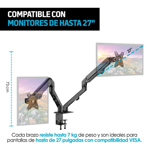 Soporte Hidráulico para 2 Monitores de Hasta 27 Ajustable Redlemon