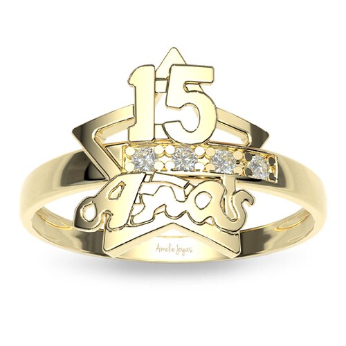 Anillo de XV años en Oro Amarillo de 10K Amelie Joyas