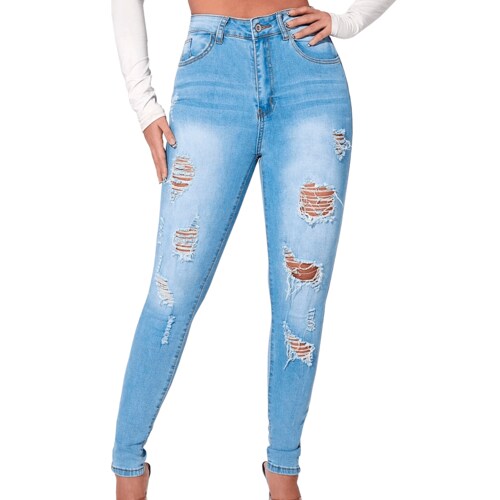 Jeans para dama Vaqueros Ajustados Rotos De Talle Alto Pantalones Para Dama Talla M