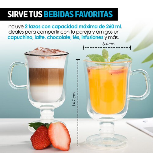 Tazas para Café y Capuchino de Doble Pared Térmica 2 Pz 260 Redlemon
