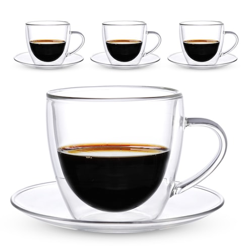 Tazas para Café de Doble Pared Térmica con Plato 4 Pz 90 ml Redlemon