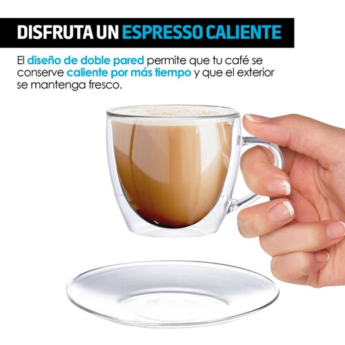 Tazas para Café de Doble Pared Térmica con Plato 4 Pz 90 ml Redlemon