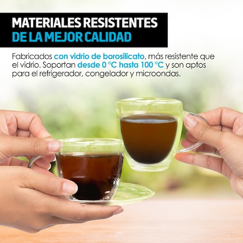 Tazas para Café de Doble Pared Térmica con Plato 4 Pz 90 ml Redlemon