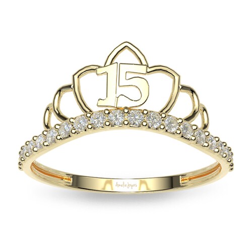 Anillo de XV años en Oro Amarillo de 10K Amelie Joyas
