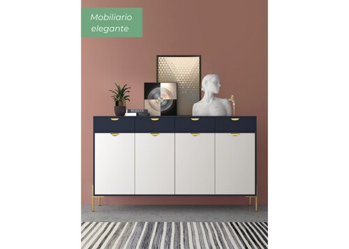 CREDENZA BUFETERA, APARADOR DE LUJO CON CAJONES, MDF Y PATAS DE ACERO DELICADAS