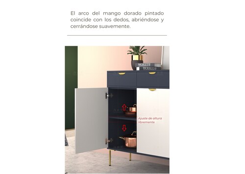 CREDENZA BUFETERA, APARADOR DE LUJO CON CAJONES, MDF Y PATAS DE ACERO DELICADAS